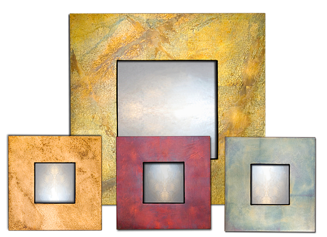 contemporary flat profile mirrors main category, showing collage of different contemporary flat profile mirrors with black frames and various designs.