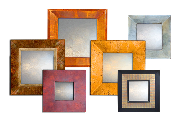 mirror category shot, showing collage of different small mirrors with black frames and various designs.