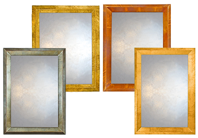 triangular mirror category shot, showing collage of different triangular mirrors with black frames and various designs.