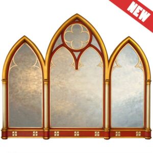 Church window styled extra large decorative mirror with lancet arches.