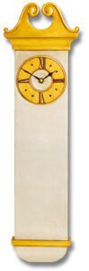 Colonial Wall Clock with scroll pediment in silver and gold.