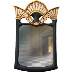 Extra Large Wall Mirror in the Art Deco Style with fan detail in black, silver and gold.