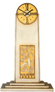 Klimt styled Art Deco Mantel Clock in pewter & gold.