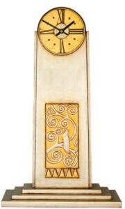 Klimt inspired Art Deco Mantel Clock in silver & gold.