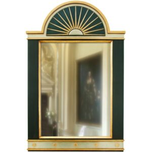 Extra-Large-Wall Mirror in the Art Deco Style with Sun Burst pediment in black gold and silver.