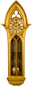 Large Gothic Pendulum Case Clock in gold and silver.