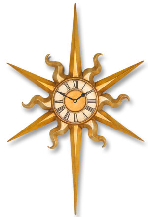 Large Sun shaped Gothic Wall Clock in gold and silver leaf.