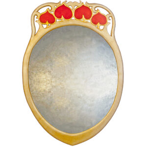 Liberty style Art Deco Round Mirror in silver & red.