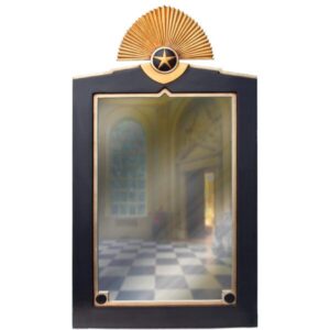 Ornate large decorative mirror in the Art Deco Style in black and gold.