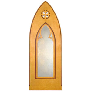 Ornate Gothic arch decorative mirror gilded in gold leaf.