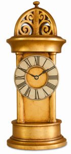 Small Rotunda Carriage Clock in gold & silver.