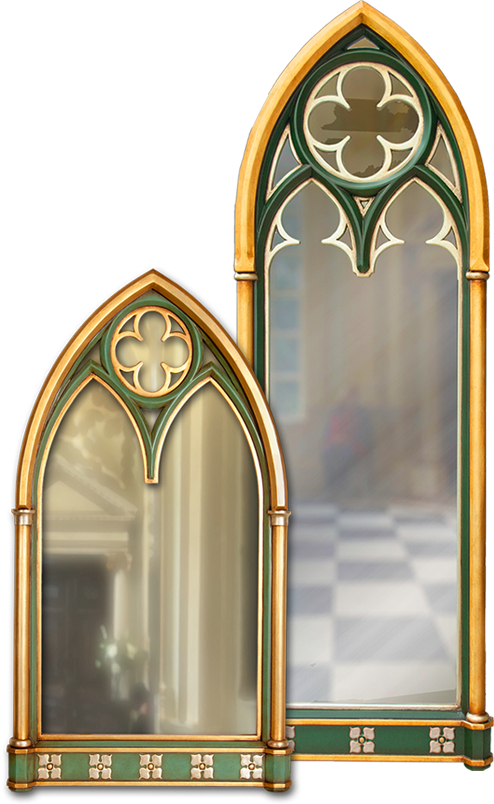 An example of a Gothic made to measure wall mirror customised into full length mirror.